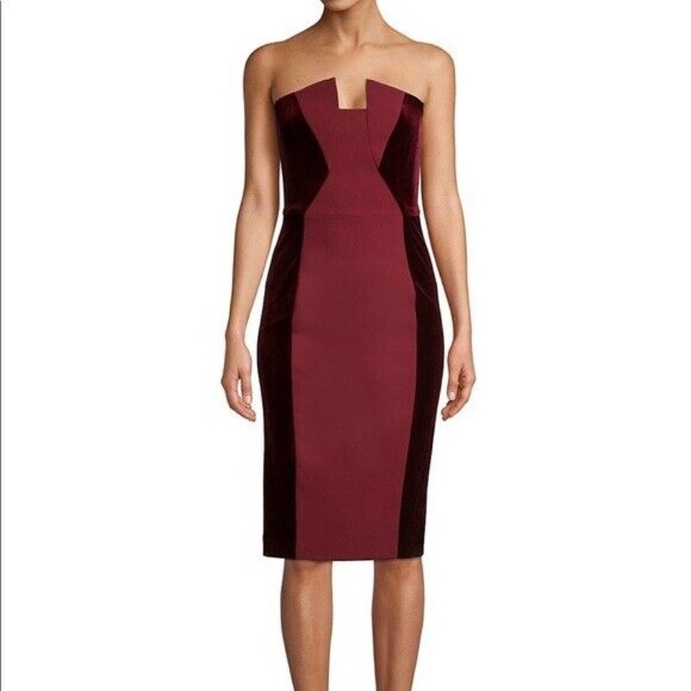 NWT Black Halo Lena Sheath Dress Smashing Berry Red Velvet 14 $390 Strapless